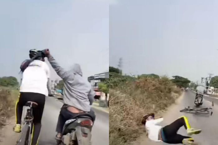 Viral! Detik-detik Pesepeda Kena Jambret Sampai Jatuh Tersungkur ke Aspal