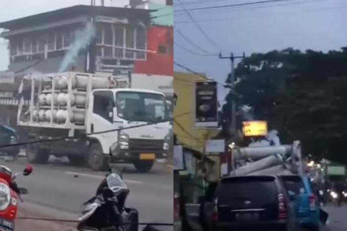 Tabung Gas Bocor dan Meledak di Jalan Raya Sukabumi-Bogor, Arus Lalu Lintas Macet karena Sempat Diberhentikan