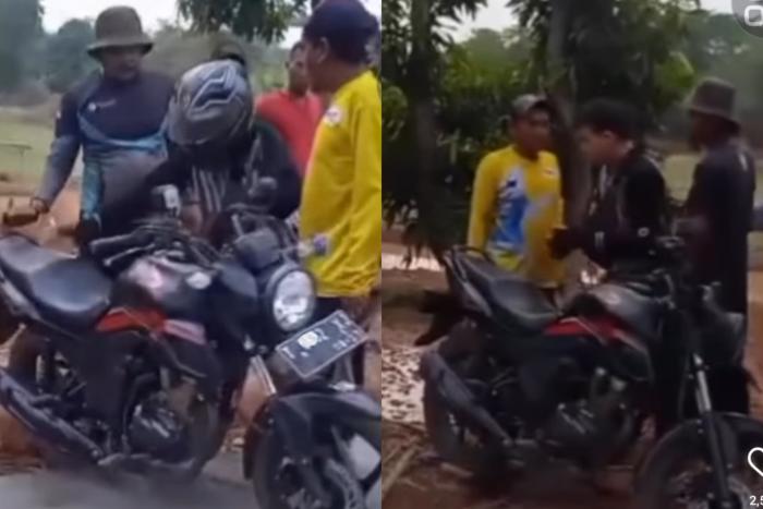 Waduh! Pemotor Ini Nekat Terobos Jalan Cor yang Masih Basah hingga Diamuk Kuli Proyek