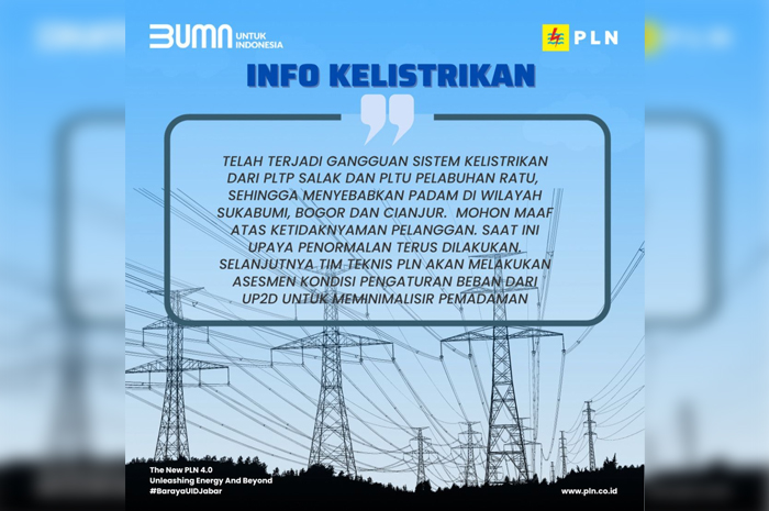 PLN Sebut Ini Penyebab Mati Lampu di Sebagian Bogor, Sukabumi dan Cianjur