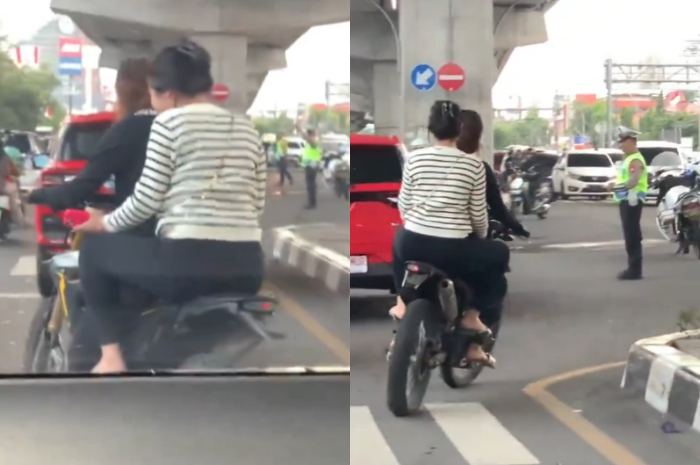 Dua Wanita Tak Pakai Helm Berhasil Lolos Tilang Polisi yang Sibuk Main Ponsel, Netizen: Hoki Girl