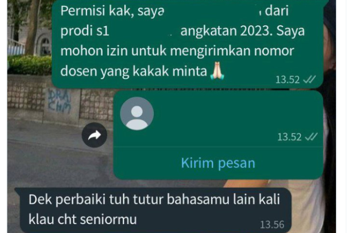 Viral, Mahasiswa Junior Diperingati oleh Senior soal Tutur Bahasa, Netizen: Itu Sopan, Katingnya Enggak Jelas