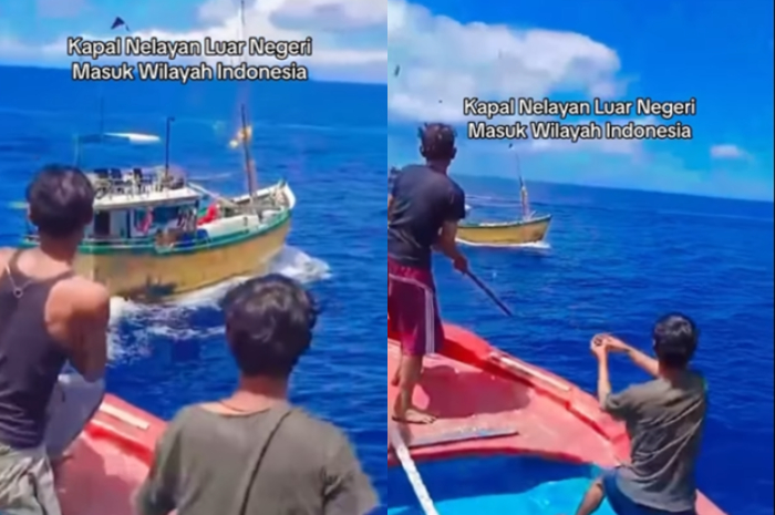 Viral! Aksi Heroik Nelayan Lokal Usir Kapal Asing yang Masuk Perairan Indonesia