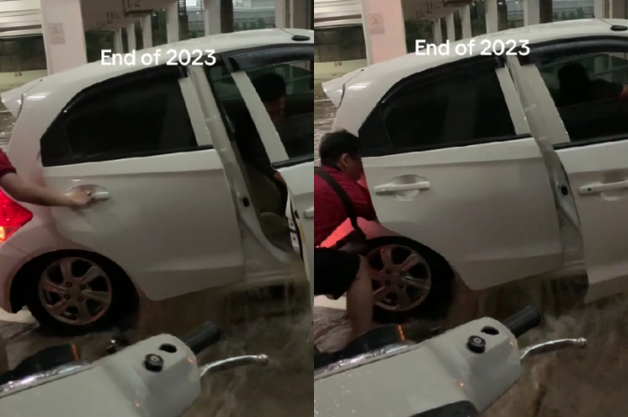 Viral! Brio Terendam Banjir di Apartemen Serpong Garden Tangerang, Air Keluar dari Dalam Mobil