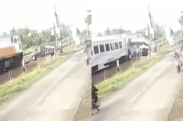 Viral Detik-Detik Mencekam, Mobil Boks Pengangkut Sayur Tertabrak Kereta di Kendal Jatim