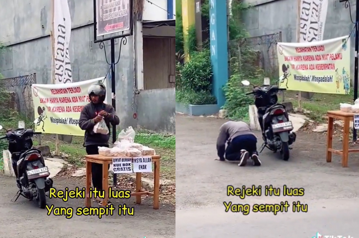 Viral, Pengendara Motor Sujud Syukur di Pinggir Jalan saat Dapat Makanan Gratis, Undang Simpati Netizen