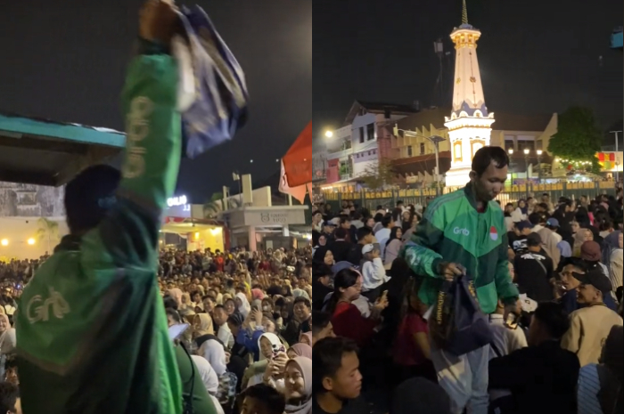 Driver Ojol Pengantar Pesanan Makanan Kebingungan Saat Rayakan Tahun Baru 2024 di Tugu Alun-alun Yogyakarta