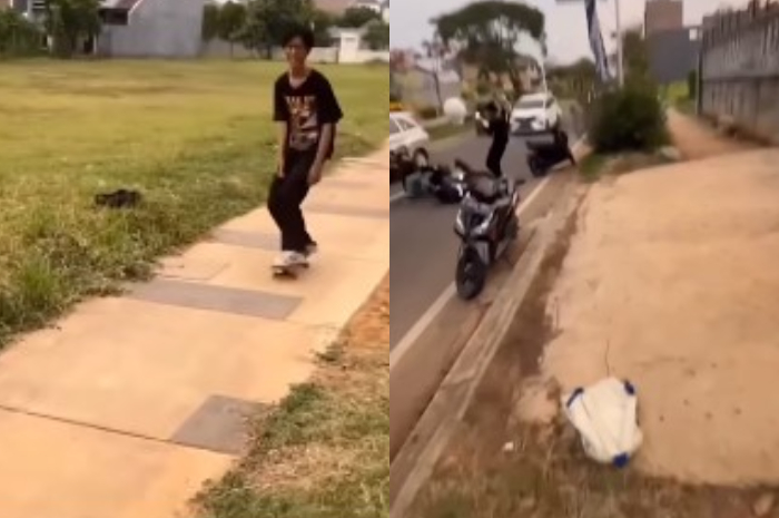 Pemotor Terjatuh Gegara Kena Skateboard di Jalanan, Warganet Salahkan Pemain: Latihan Ada Arenanya!