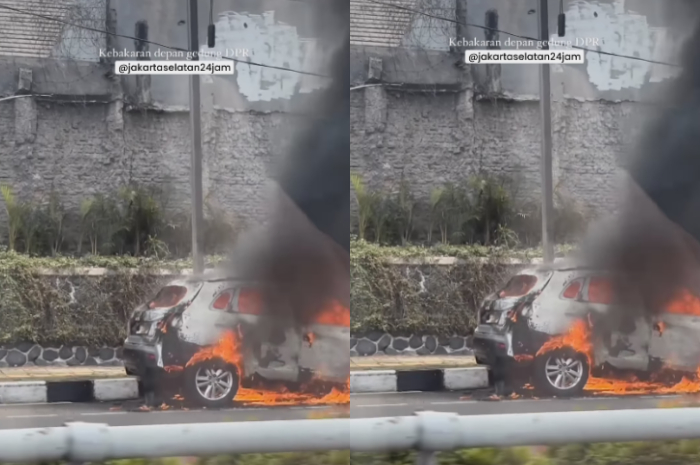 Mobil Terbakar di Jalan Gatot Subroto Depan Gedung DPR, Warganet: Kenapa Bukan Seberangnya?