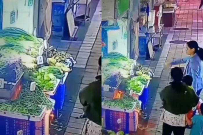 Gegara Main Korek Api, Keranjang Sayur Milik Pedagang Terbakar oleh Anak Kecil, Warganet Salahkan Ibunya