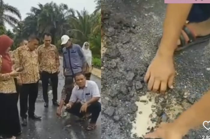 Viral, Jalan Baru Selesai di Aspal di Kuangsing Riau Bisa Dikelupas Pakai Tangan Kosong, Netizen: Udah Biasa