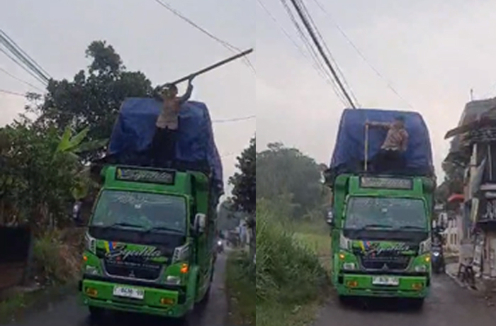 Aksi Nekat Anggota Polisi di Sukabumi, Naik Truk Halau Kabel Saat Distribusi Logistik Pemilu 2024
